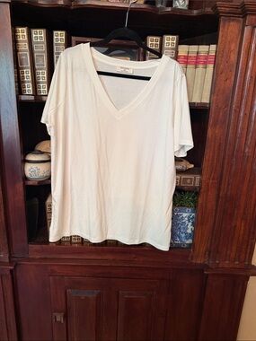 Zenana Outfitters White V-Neck Short Sleeve Tee